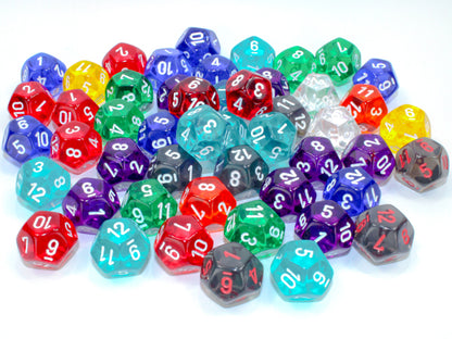 Chessex: Bag of 50 Assorted Loose Translucent Polyhedral d12 Dice