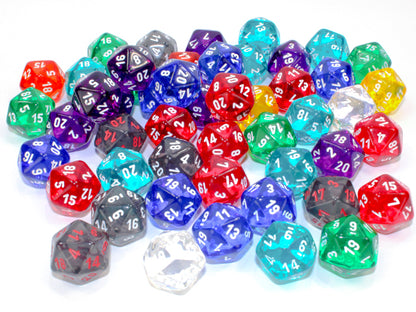 Chessex: Bag of 50 Assorted Loose Translucent Polyhedral d20 Dice