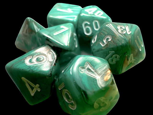 Chessex - Marble Mini-hedral Oxi-Copper/white 7-Die Set