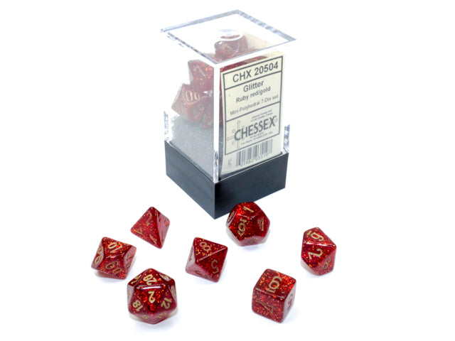 Chessex - Glitter Mini-hedral Ruby Red/gold 7-Die Set