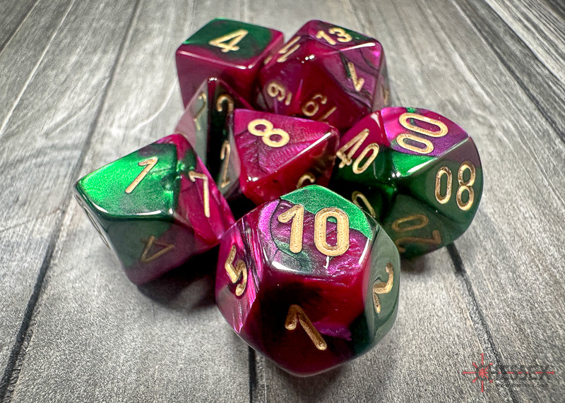 Chessex - Gemini Green-Purple/gold Polyhedral 7-Dice Set