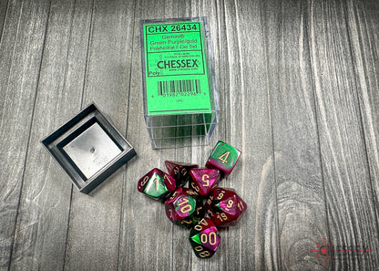 Chessex - Gemini Green-Purple/gold Polyhedral 7-Dice Set
