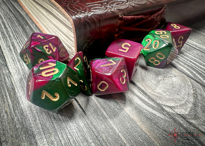 Chessex - Gemini Green-Purple/gold Polyhedral 7-Dice Set