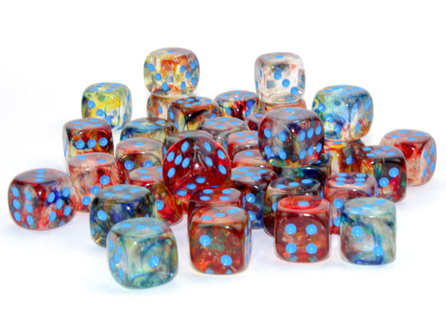 Chessex - Nebula Primary/blue Luminary 12mm d6 Dice Block (36 dice)