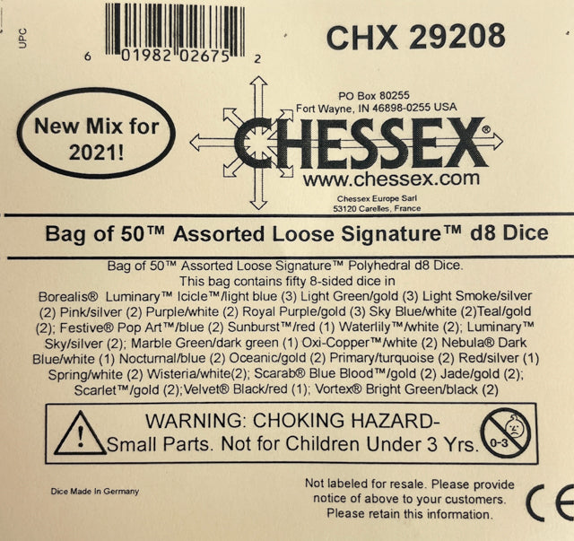 Chessex: Bag of 50 Assorted Loose Signature Polyhedral d8 Dice