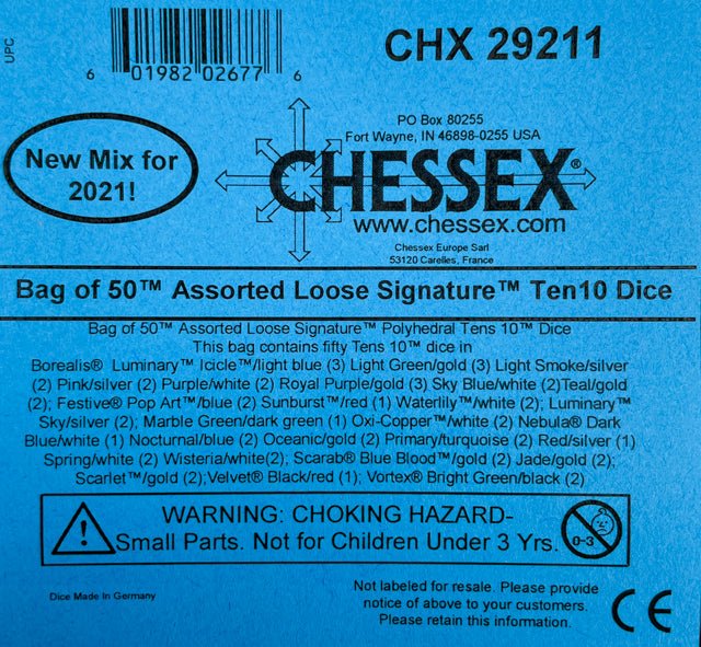 Chessex: Bag of 50 Assorted Loose Signature Polyhedral Tens d10 Dice