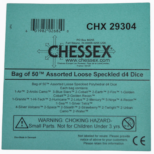 Chessex: Bag of 50 Assorted Loose Speckled Polyhedral d4 Dice