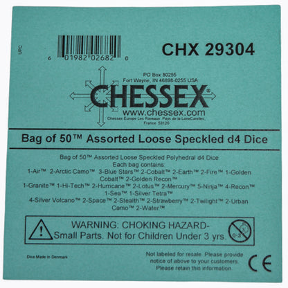 Chessex: Bag of 50 Assorted Loose Speckled Polyhedral d4 Dice