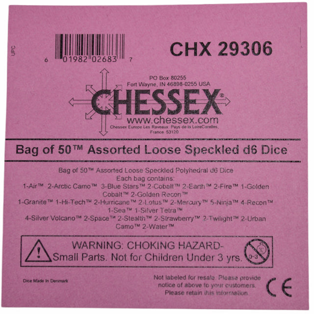 Chessex: Bag of 50 Assorted Loose Speckled Polyhedral d6 Dice