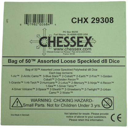Chessex: Bag of 50 Assorted Loose Speckled Polyhedral d8 Dice