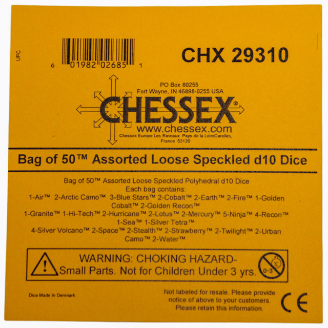 Chessex: Bag of 50 Assorted Loose Speckled Polyhedral d10 Dice