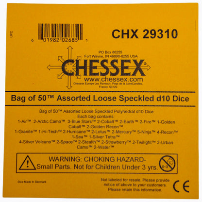 Chessex: Bag of 50 Assorted Loose Speckled Polyhedral d10 Dice