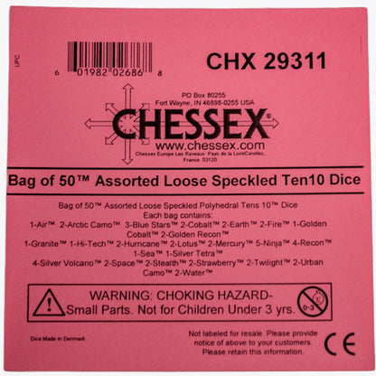 Chessex: Bag of 50 Assorted Loose Speckled Polyhedral Tens d10 Dice