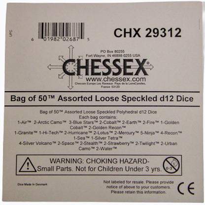Chessex: Bag of 50 Assorted Loose Speckled Polyhedral d12 Dice