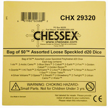 Chessex: Bag of 50 Assorted Loose Speckled Polyhedral d20 Dice