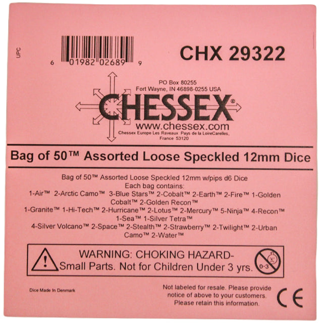 Chessex: Bag of 50 Assorted Loose Speckled 12mm w/pips d6 Dice