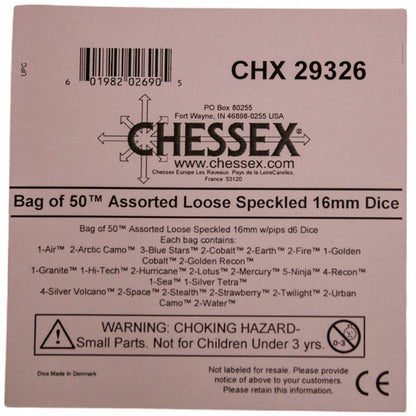 Chessex: Bag of 50 Assorted Loose Speckled 16mm w/pips d6 Dice