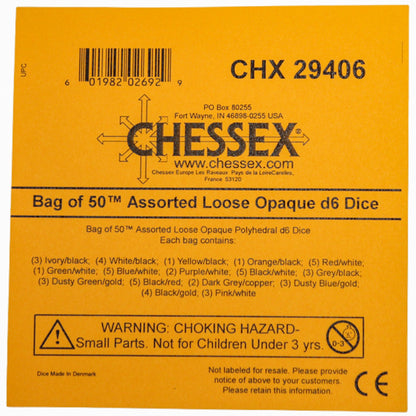 Chessex: Bag of 50 Assorted Loose Opaque Polyhedral d6 Dice