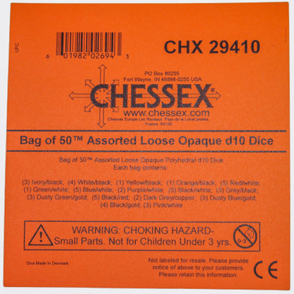 Chessex: Bag of 50 Assorted Loose Opaque Polyhedral d10 Dice