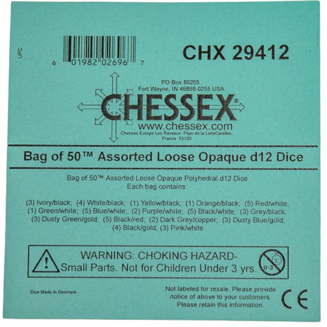 Chessex: Bag of 50 Assorted Loose Opaque Polyhedral d12 Dice