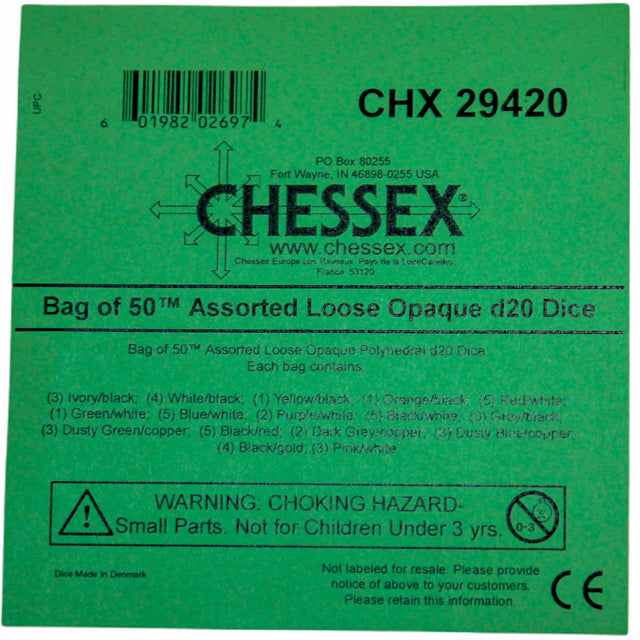 Chessex: Bag of 50 Assorted Loose Opaque Polyhedral d20 Dice