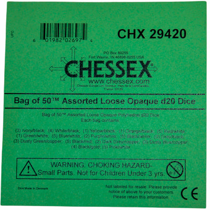 Chessex: Bag of 50 Assorted Loose Opaque Polyhedral d20 Dice