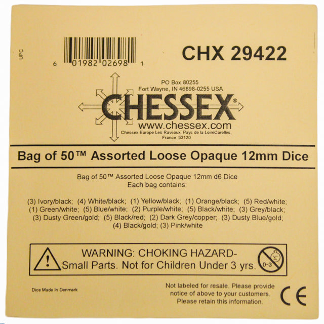 Chessex: Bag of 50 Assorted Loose Opaque 12mm d6 Dice