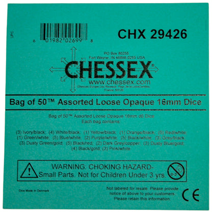 Chessex: Bag of 50 Assorted Loose Opaque 16mm d6 Dice