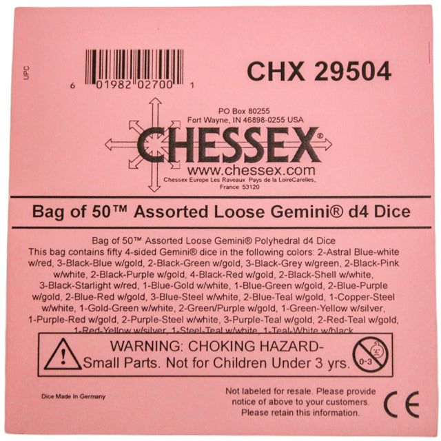 Chessex: Bag of 50 Assorted Loose Gemini Polyhedral d4 Dice