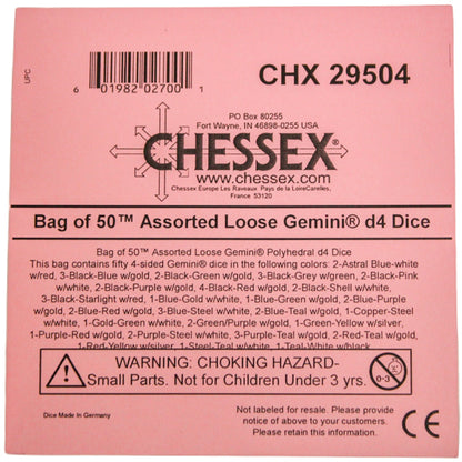 Chessex: Bag of 50 Assorted Loose Gemini Polyhedral d4 Dice