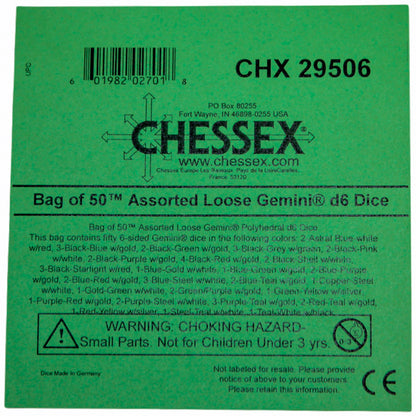 Chessex: Bag of 50 Assorted Loose Gemini Polyhedral d6 Dice