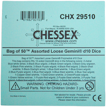Chessex: Bag of 50 Assorted Loose Gemini Polyhedral d10 Dice