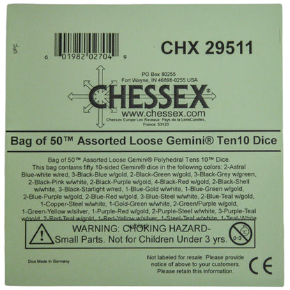 Chessex: Bag of 50 Assorted Loose Gemini Polyhedral Tens d10 Dice