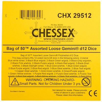 Chessex: Bag of 50 Assorted Loose Gemini Polyhedral d12 Dice