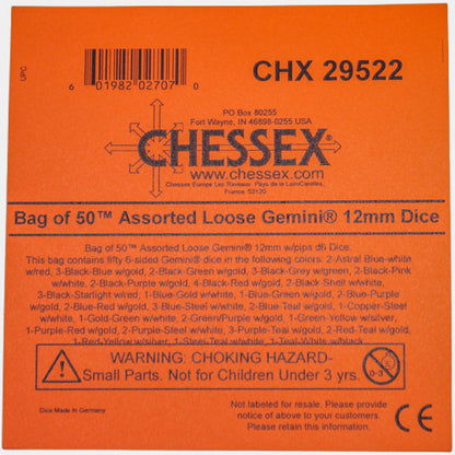 Chessex: Bag of 50 Assorted Loose Gemini 12mm w/pips d6 Dice