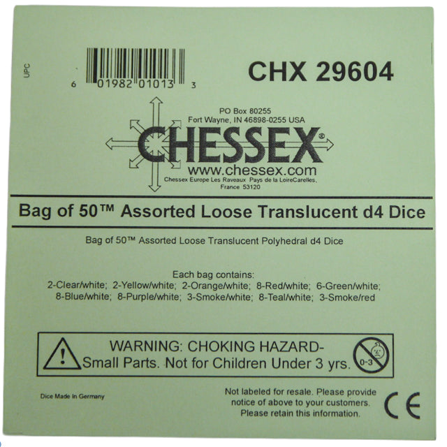 Chessex: Bag of 50 Assorted Loose Translucent Polyhedral d4 Dice