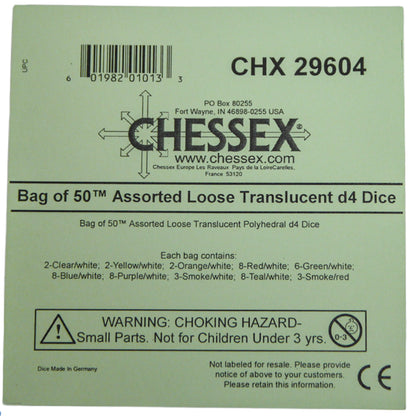 Chessex: Bag of 50 Assorted Loose Translucent Polyhedral d4 Dice