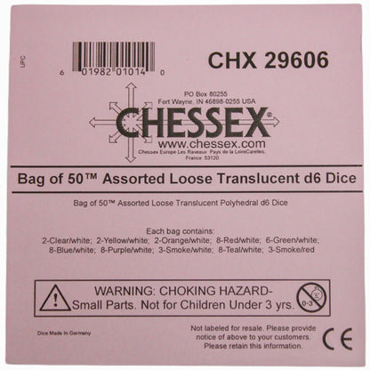 Chessex: Bag of 50 Assorted Loose Translucent Polyhedral d6 Dice