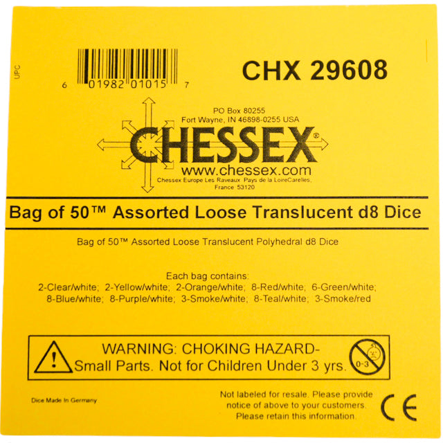 Chessex: Bag of 50 Assorted Loose Translucent Polyhedral d8 Dice