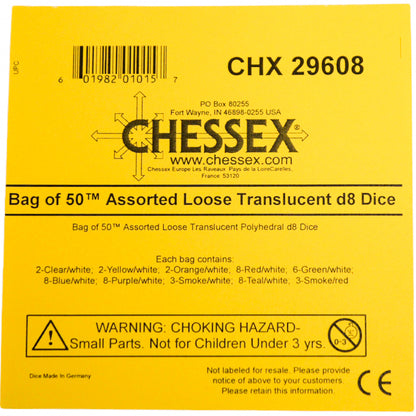 Chessex: Bag of 50 Assorted Loose Translucent Polyhedral d8 Dice