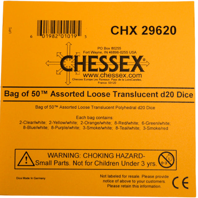 Chessex: Bag of 50 Assorted Loose Translucent Polyhedral d20 Dice