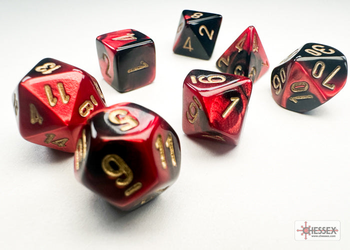 Chessex - Gemini Mini-hedral Black-Red/gold 7-Die Set