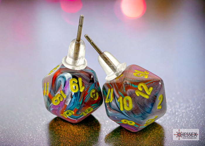 Chessex - Stud Earrings Festive Mosaic Mini-Poly d20 Pair