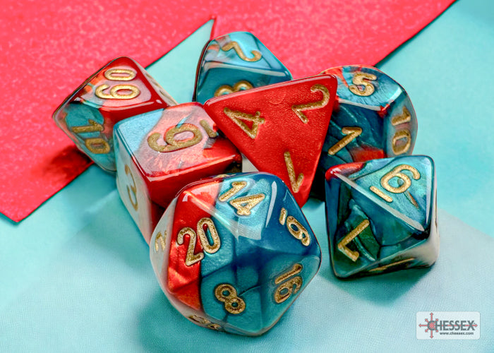 Chessex - Gemini Mini-hedral Red-Teal/gold 7-Die Set