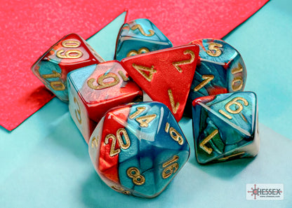 Chessex - Gemini Mini-hedral Red-Teal/gold 7-Die Set