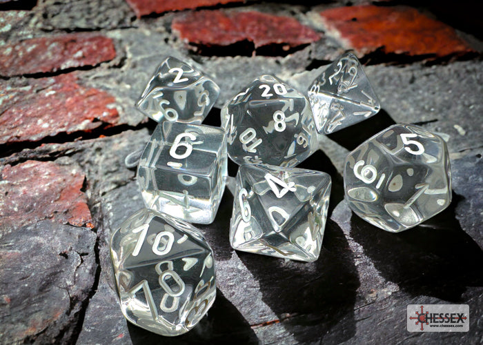 Chessex - Translucent Clear/white Polyhedral 7-Dice Set