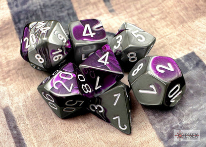 Chessex - Gemini Purple-Steel/white Polyhedral 7-Dice Set
