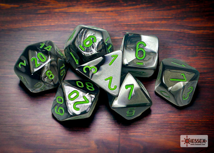 Chessex - Gemini Black-Grey/green Polyhedral 7-Dice Set