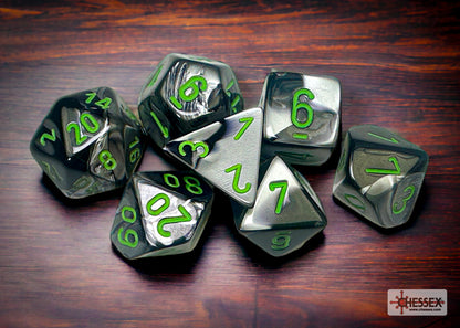 Chessex - Gemini Black-Grey/green Polyhedral 7-Dice Set