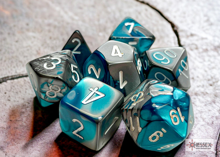 Chessex - Gemini Steel-Teal/white Polyhedral 7-Dice Set